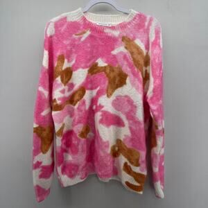 Staccato Sweater Womens Small Bright Pink Tan Abstract‎ Print Pullover Crewneck